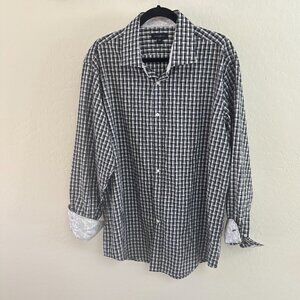 Ziggurat Basketweave Plaid Mens Button Down -‎ Black/White/Gray - Size XXL